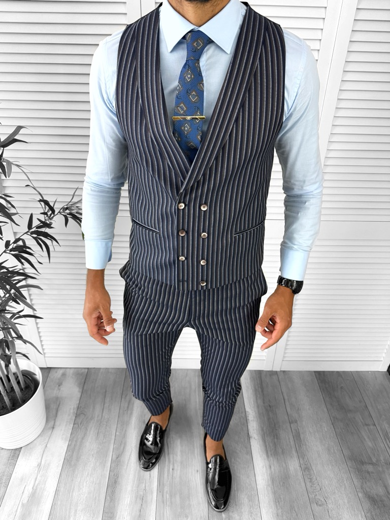 Pantaloni barbati casual regular fit bleumarin  12791
