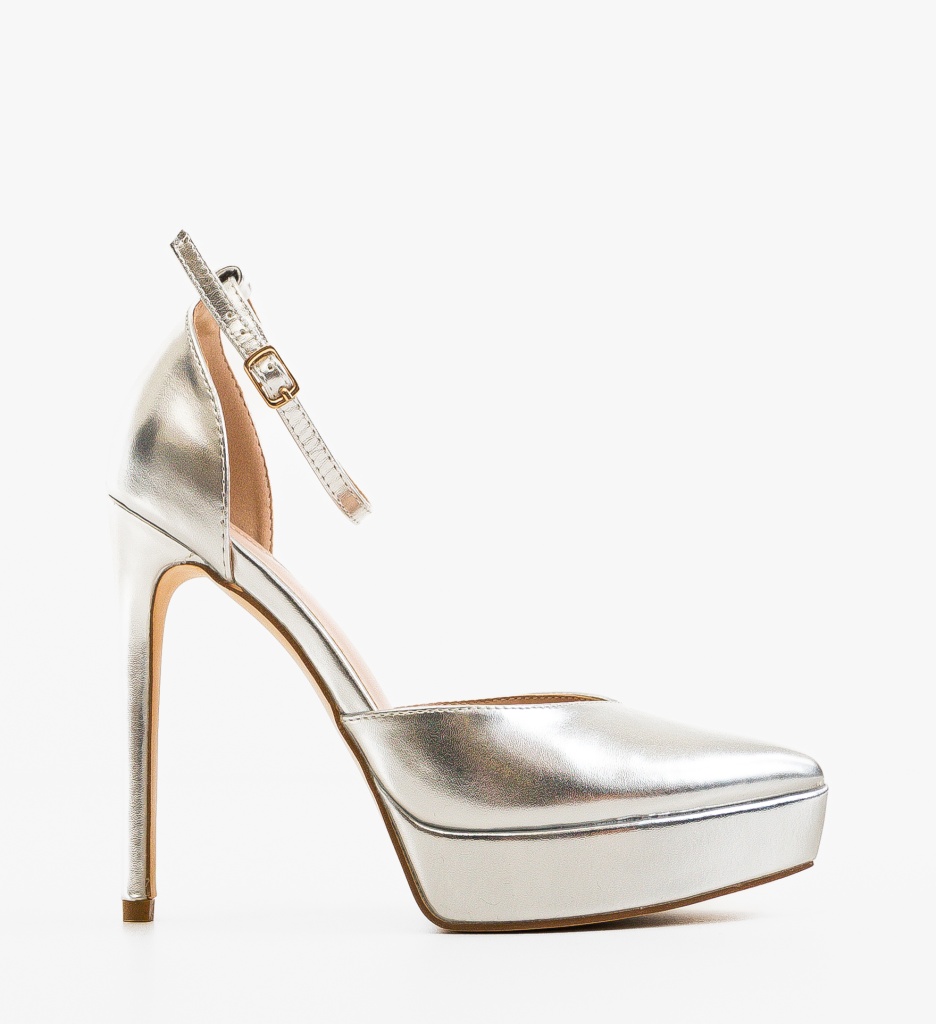 Pantofi Rada Argintii Eleganți cu Toc - imagine 4