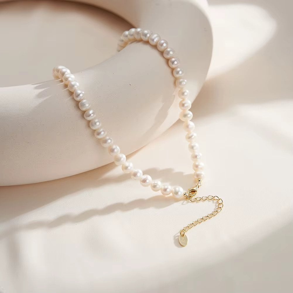 Lantisor Argint Delis Choker cu Perle Placat Aur - imagine 3