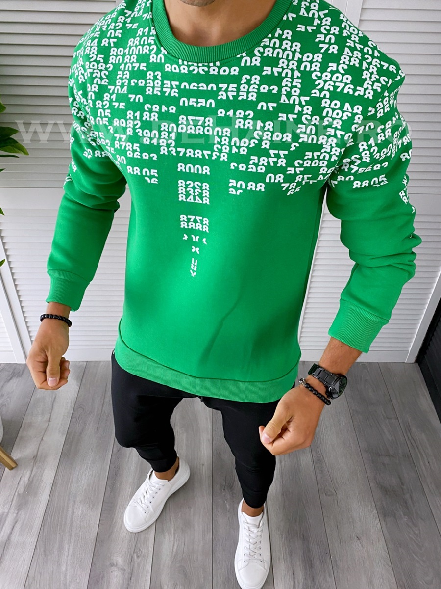 Bluza Bărbați Verde Imprimeu Slim Fit