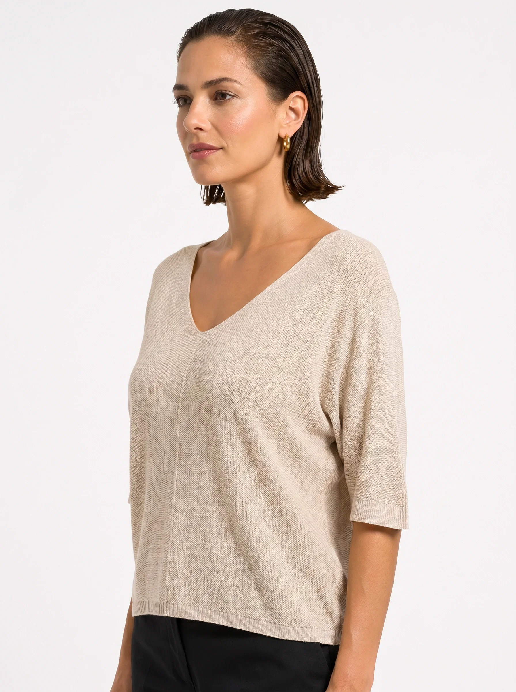 Bluza Tricotată Shopika cu Mâneci Fluture - Bej - imagine 2