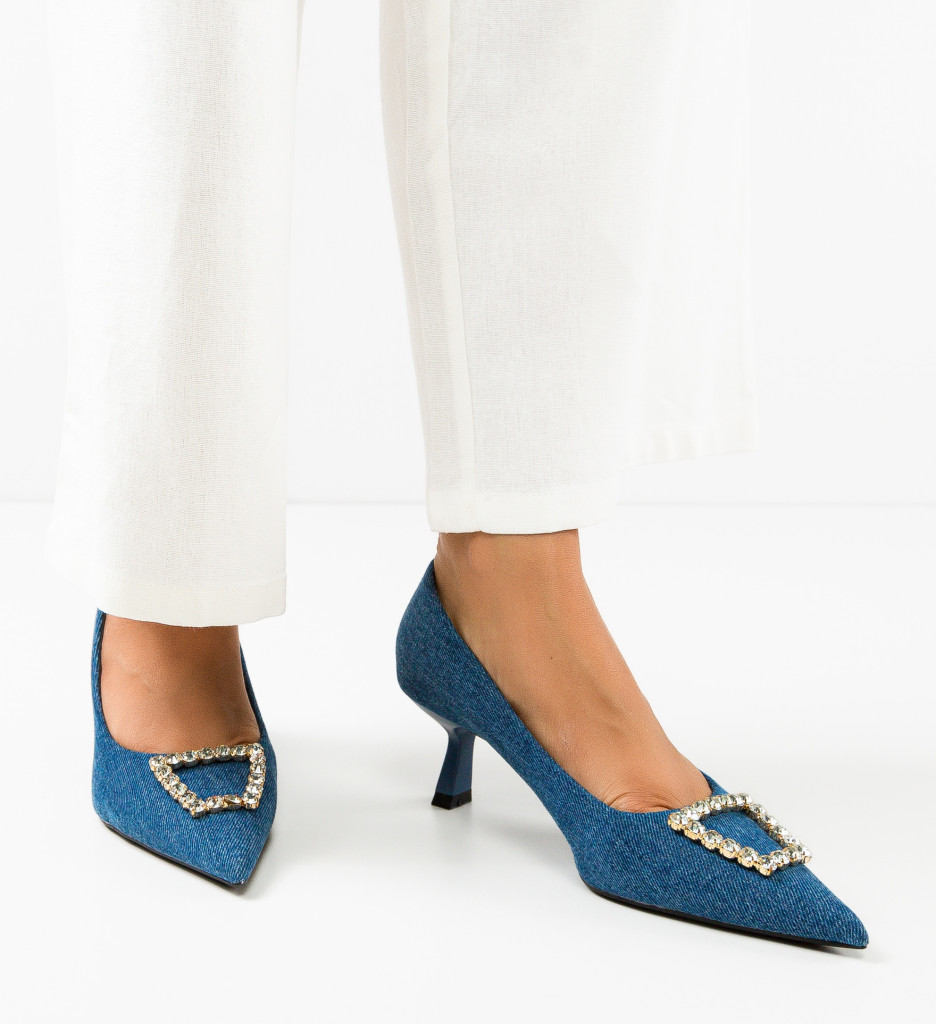 Pantofi Riya Albastri cu Toc Eleganți - imagine 2