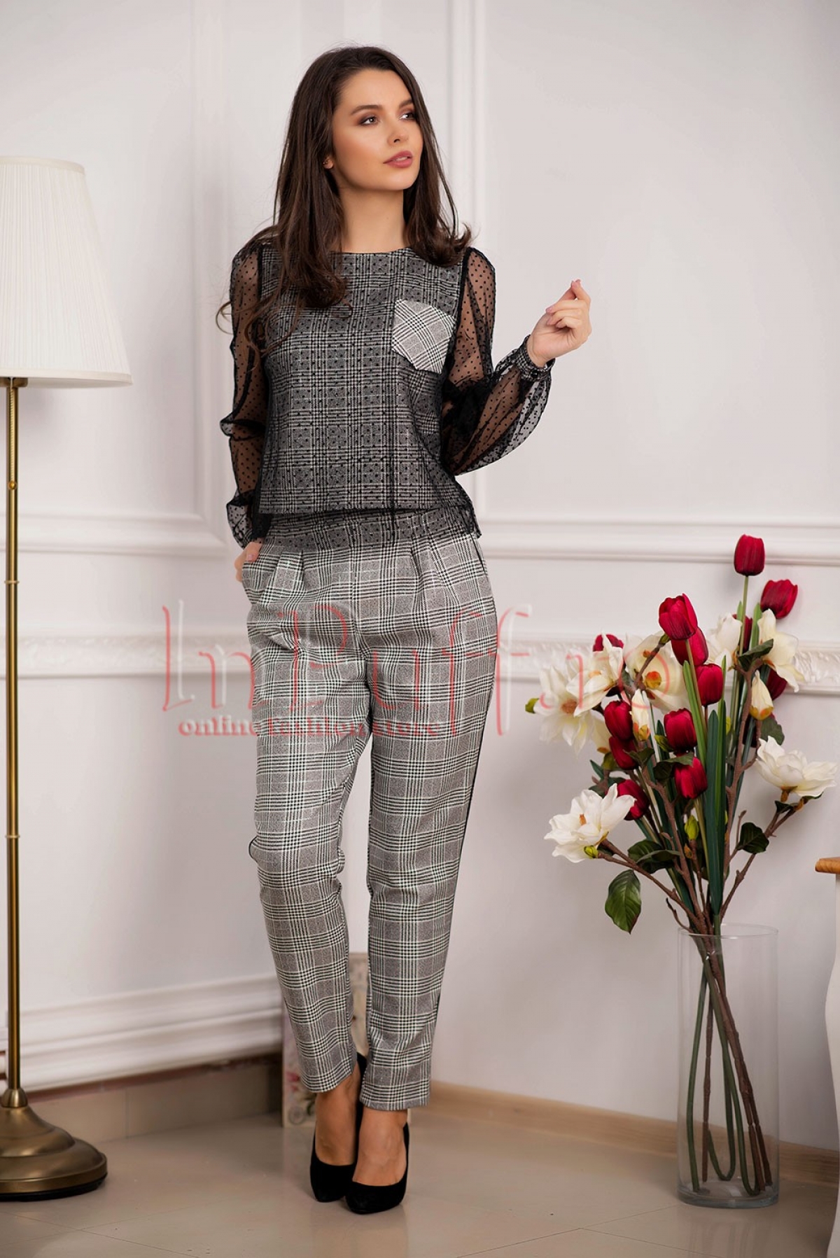 Pantaloni Fofy Stofă Carouri - Eleganță Office