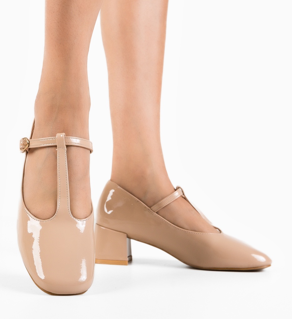 Pantofi dama Ketofa Bej cu toc elegant - imagine 2