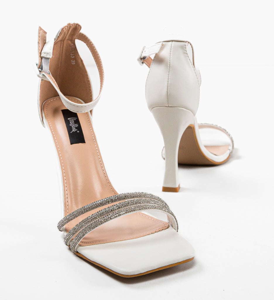 Sandale cu Toc Biddy Albe | Eleganță și Stil - imagine 9