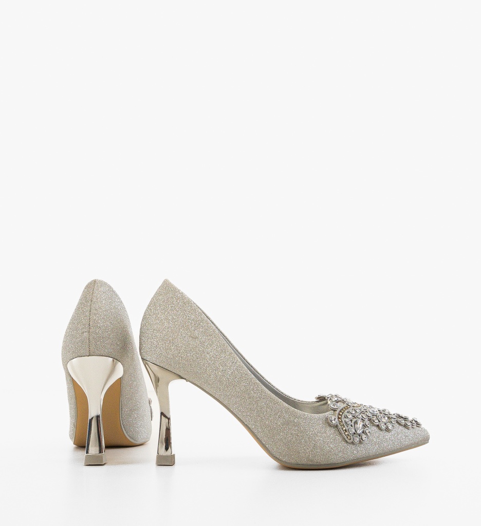 Pantofi Stiletto Argintii Eleganți Laurie - imagine 3