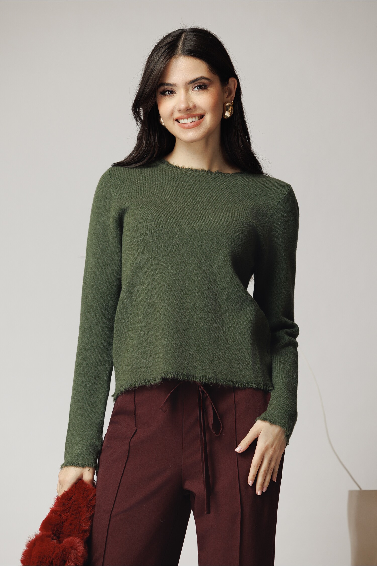 Bluza Casual Kaki cu Franjuri - Confort & Stil