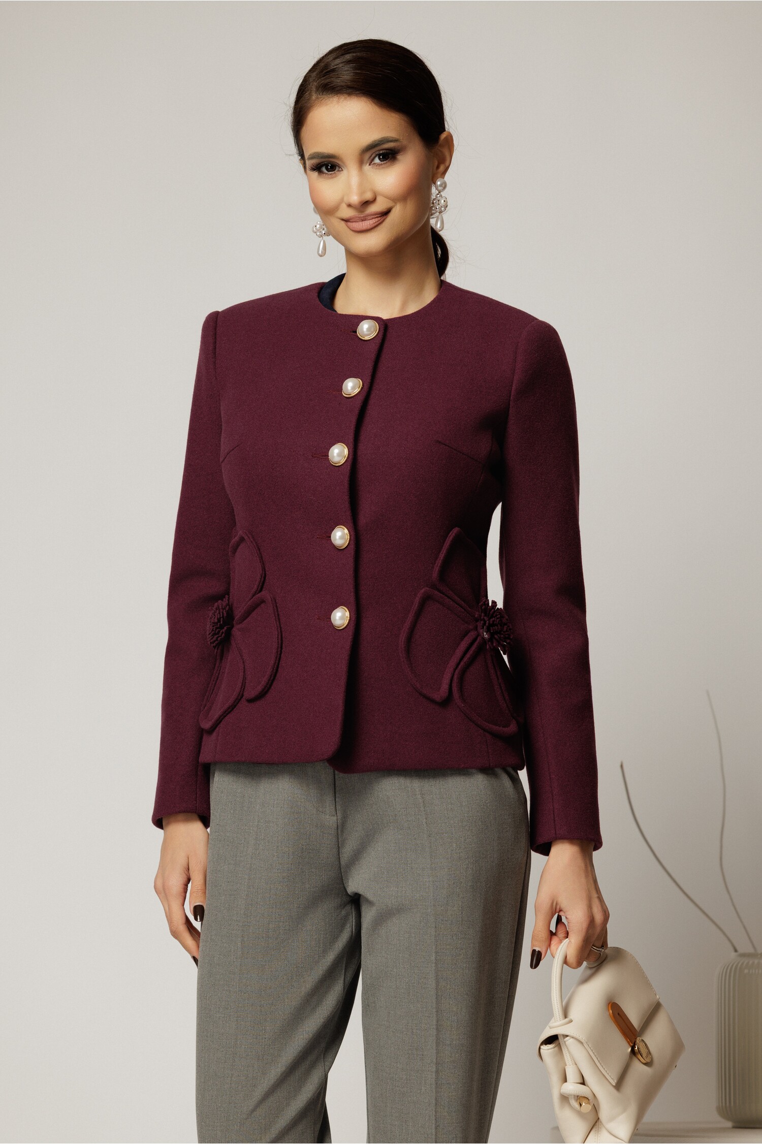 Palton Scurt Magenta Design Elegant Căptușit