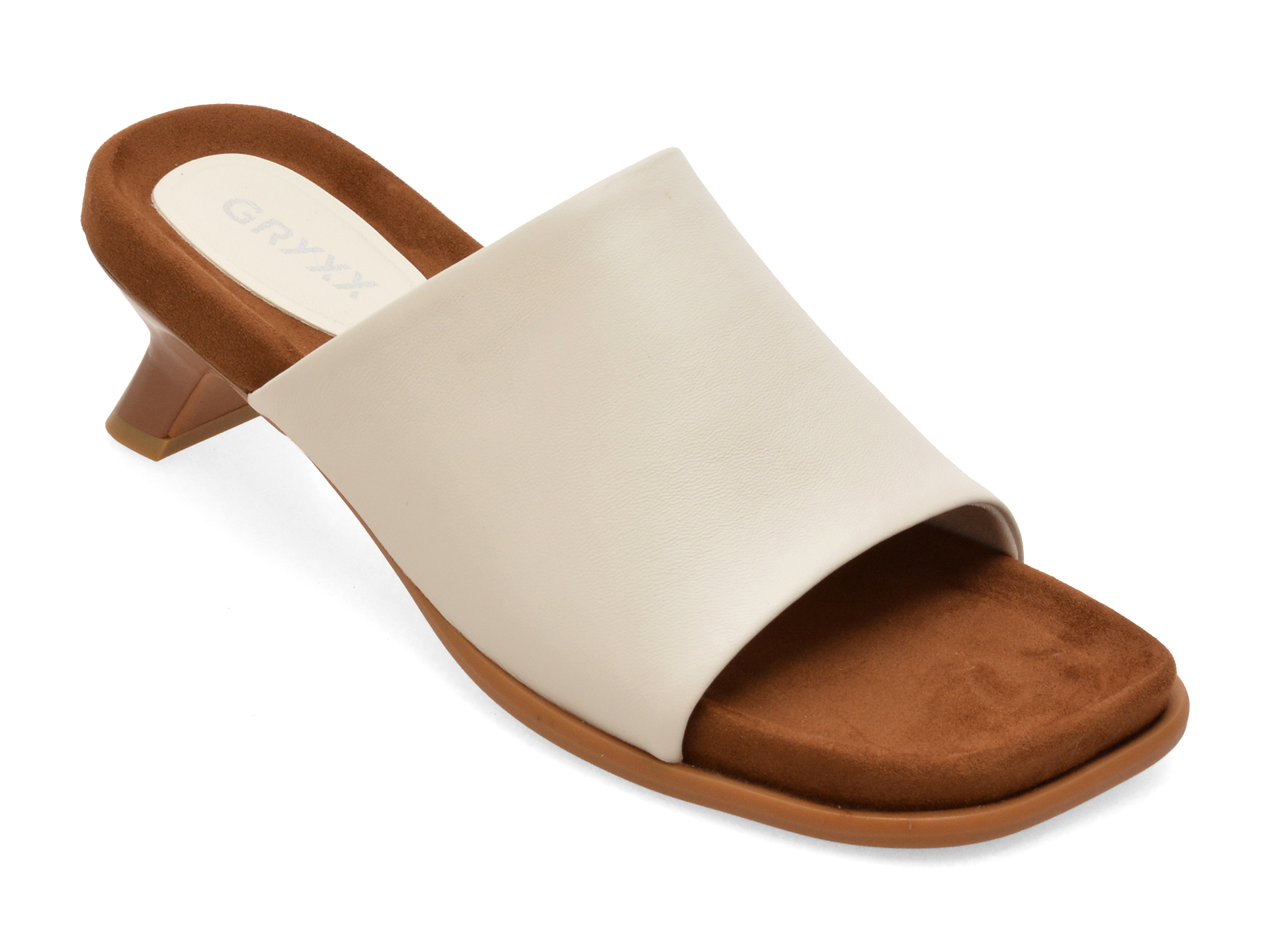 Papuci GRYXX albi din piele naturală