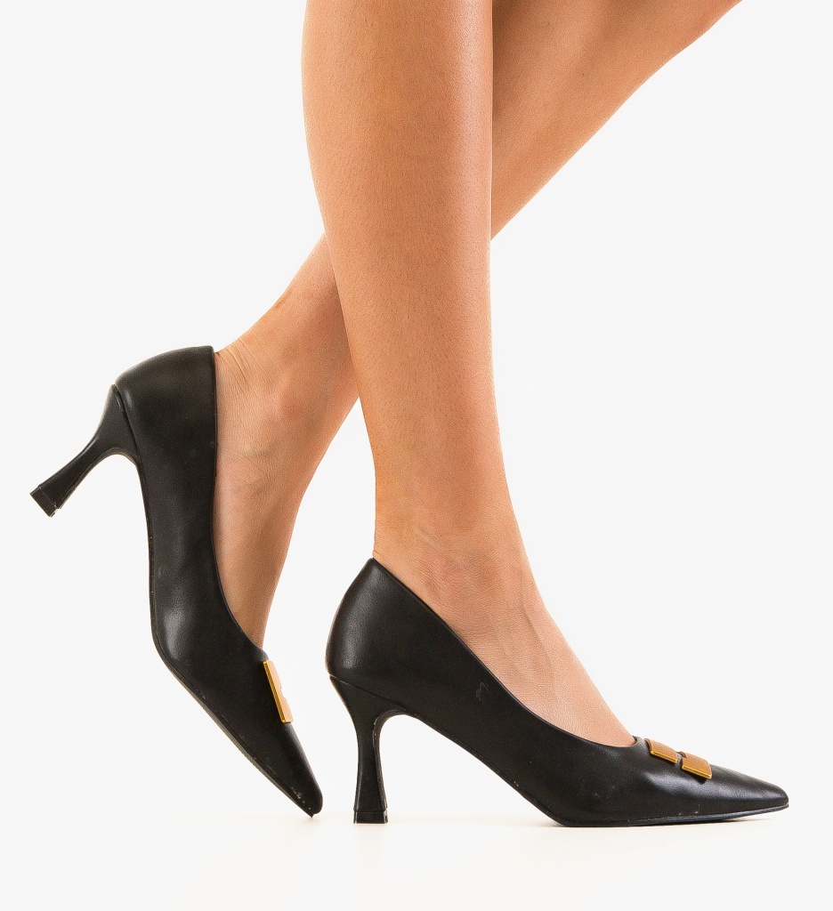 Pantofi Jaxy Negri Eleganți cu Toc - imagine 8