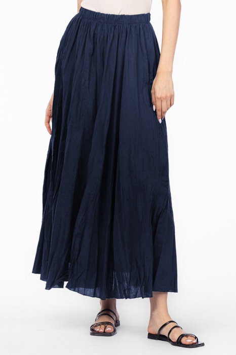 Fusta Lunga Bumbac Creponat Bleumarin | Shopika