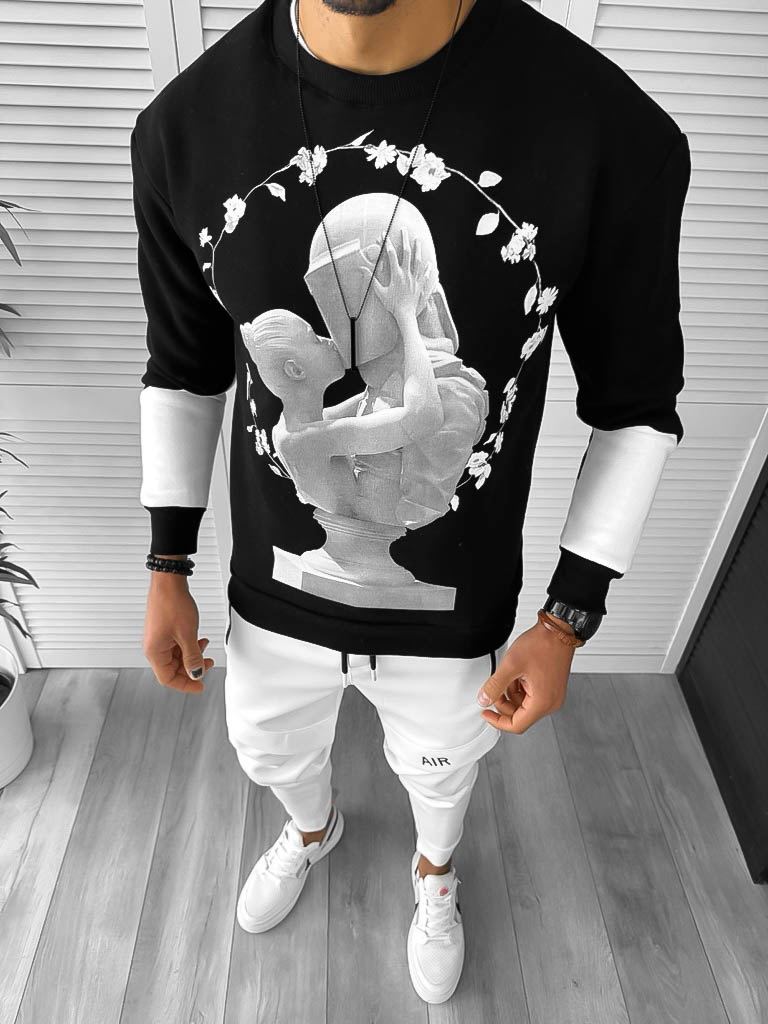 Bluză Bărbați Neagră Vătuită Slim Fit