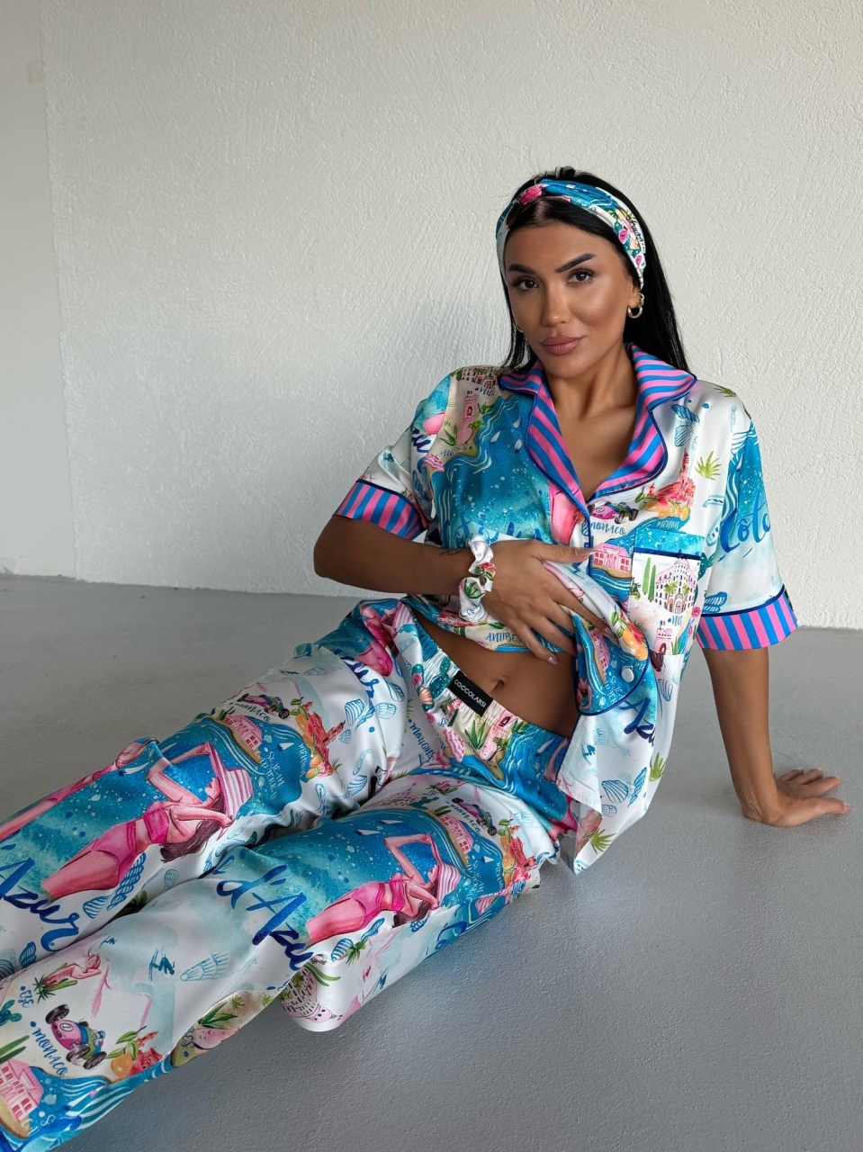 Pijama Delis 2 piese, nasturi, satin mat - imagine 2