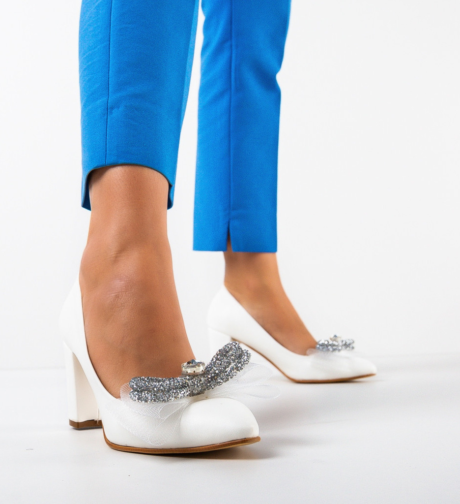 Pantofi Scar Albi cu Toc Eleganți - imagine 2