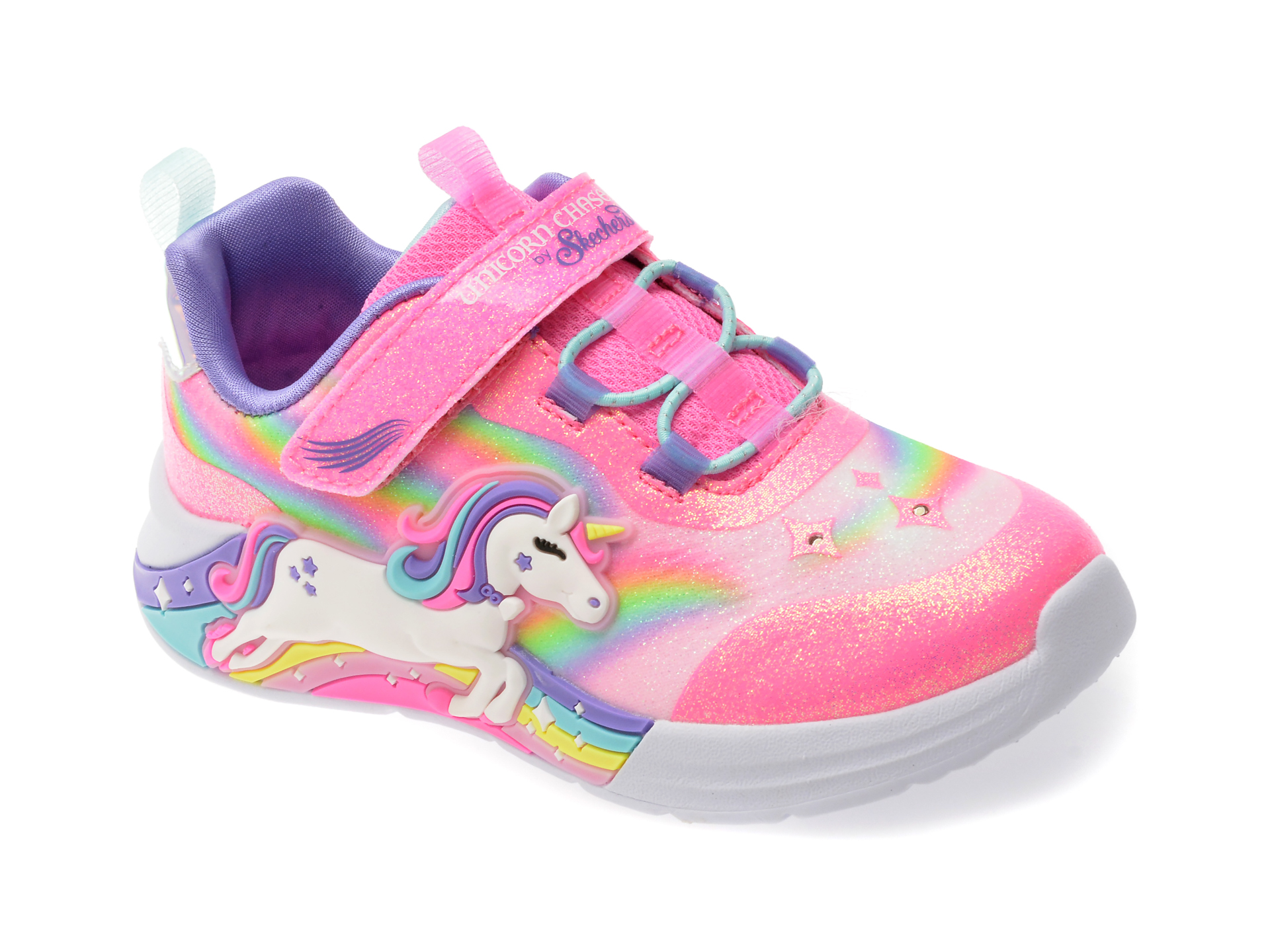 Pantofi Skechers Unicorn Chaser Roz cu Velcro