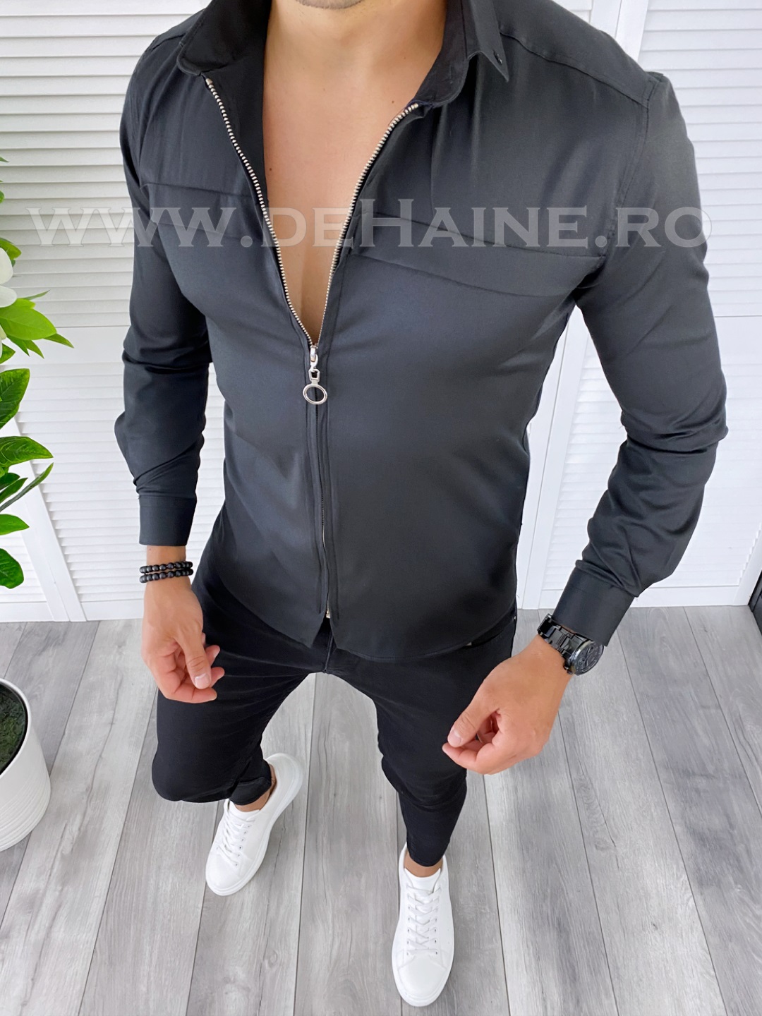 Cămăși Bărbați Negre Slim Fit Elegante - imagine 1