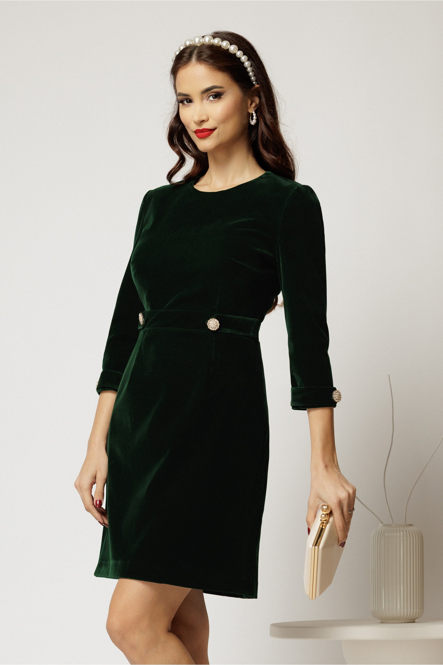 Rochie Catifea Verde DY Fashion Elegantă