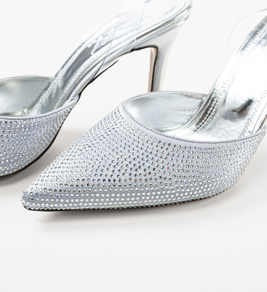 Pantofi Dama Argintii Eleganti cu Toc Inalt - imagine 7