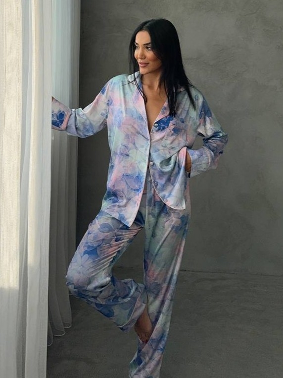 Set Pijama Dama Delis 2 Piese Albastru Floral - imagine 3