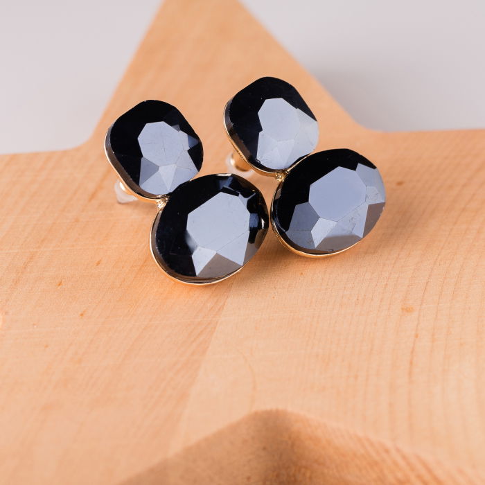 Cercei aurii Shopika cu sticlă bleumarin