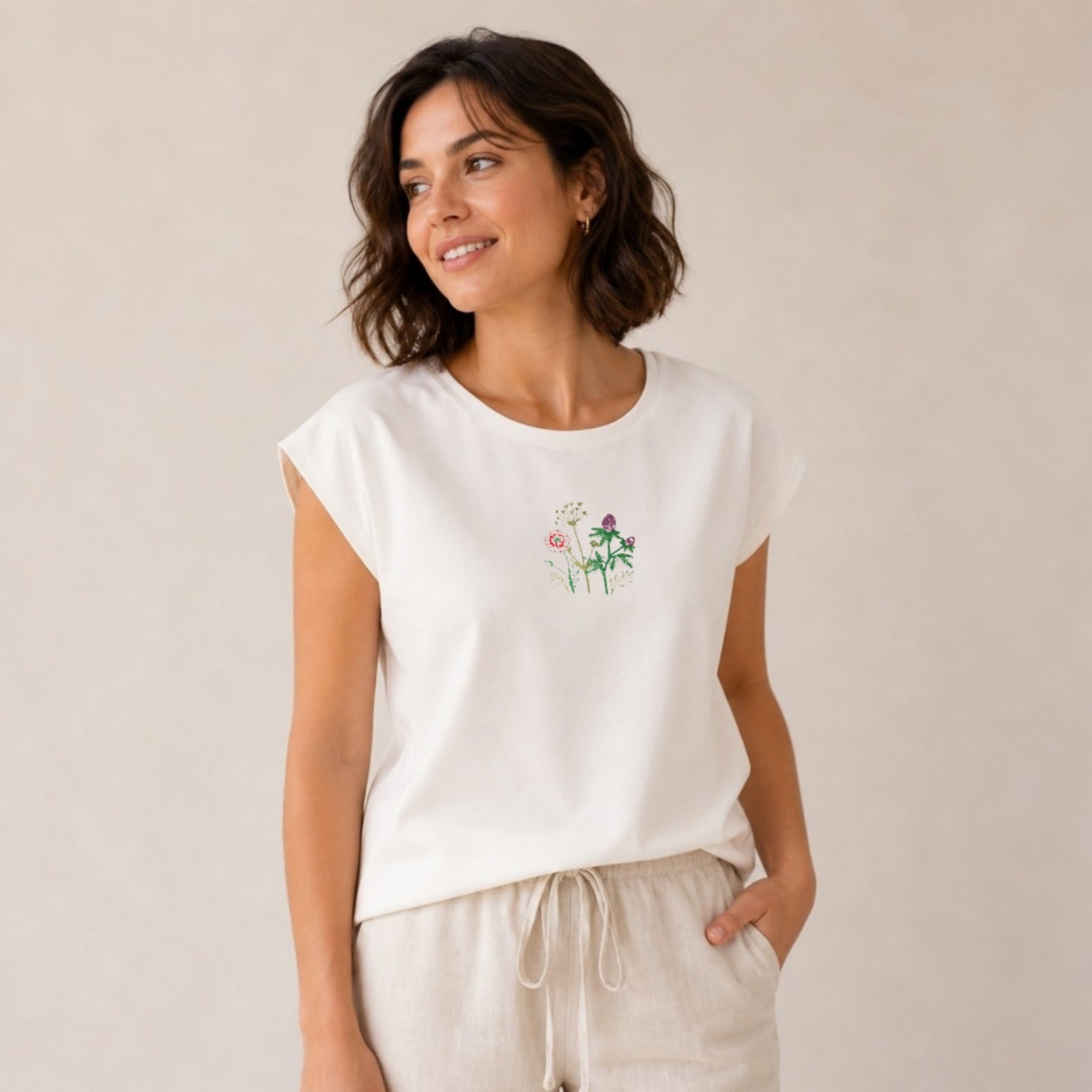 Bluza din bumbac cu broderie florala - Elena, S