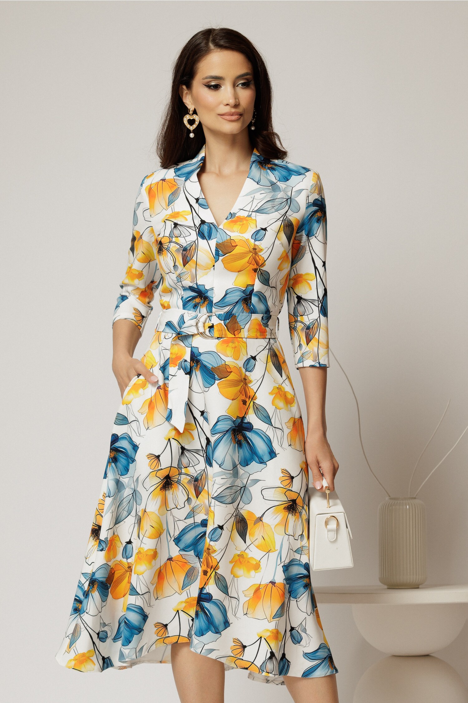 Rochie Midi Ivoar Imprimeu Floral Elegant