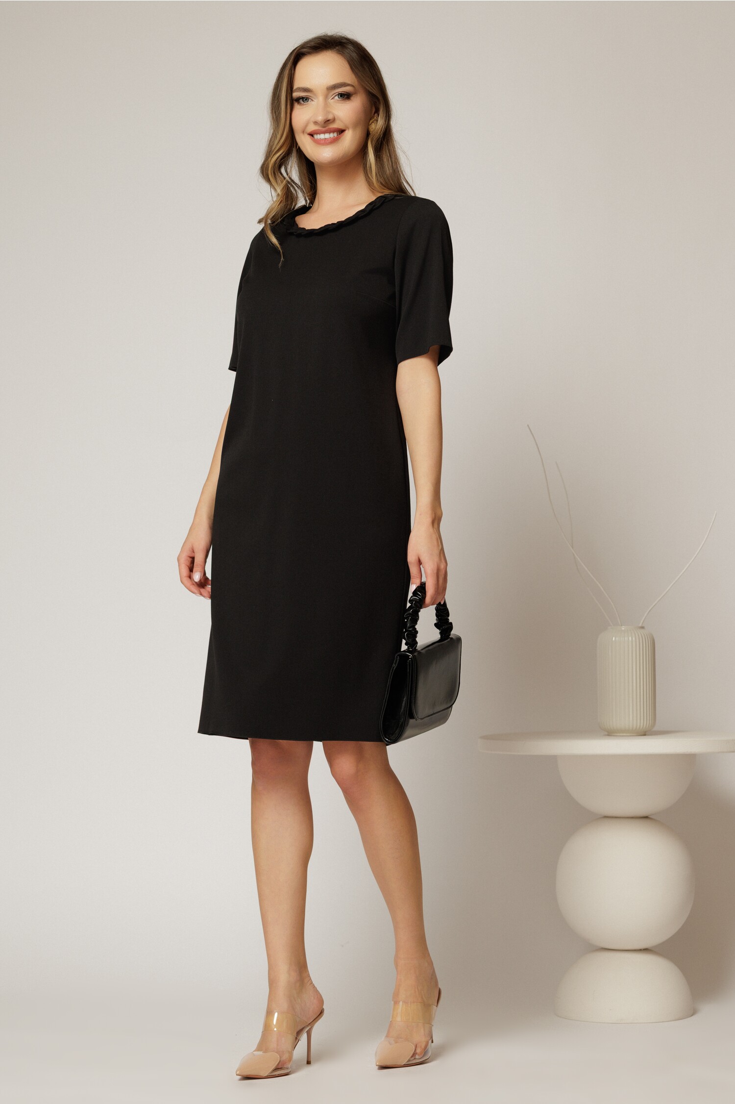 Rochie Midi Neagră DY Fashion cu Împletitură