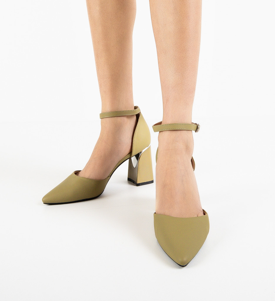 Pantofi dama Popey Khaki cu toc elegant - imagine 2