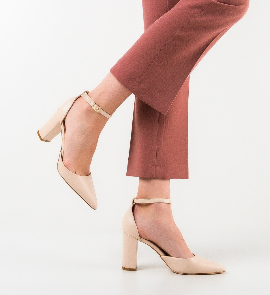 Pantofi Swarte Bej cu Toc Eleganți - imagine 4