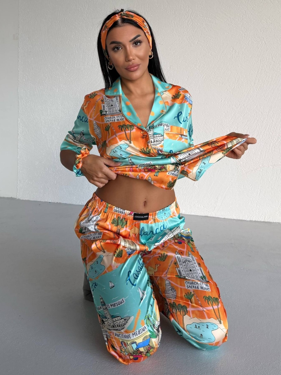 Set Pijama Delis 2 Piese Satin Mat și Elastic - imagine 3
