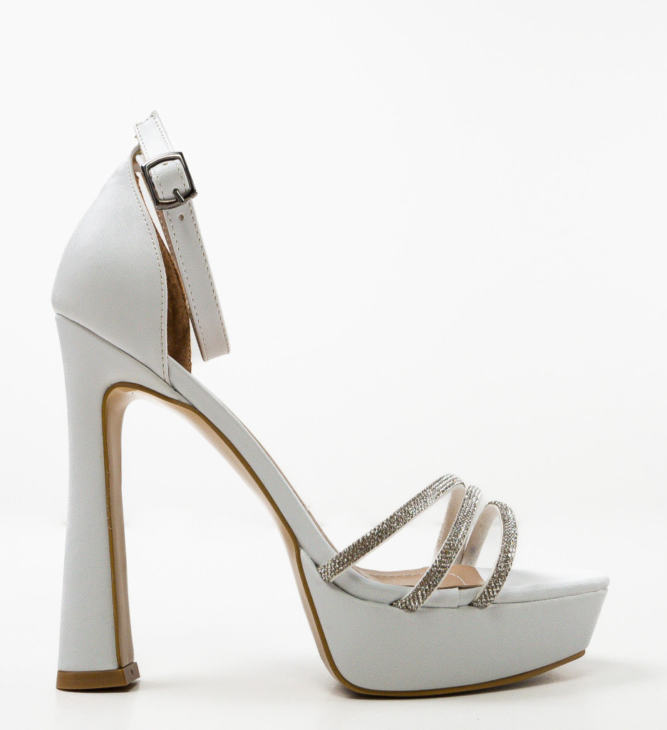 Sandale Dama Hana Albe cu Toc Elegant - imagine 6