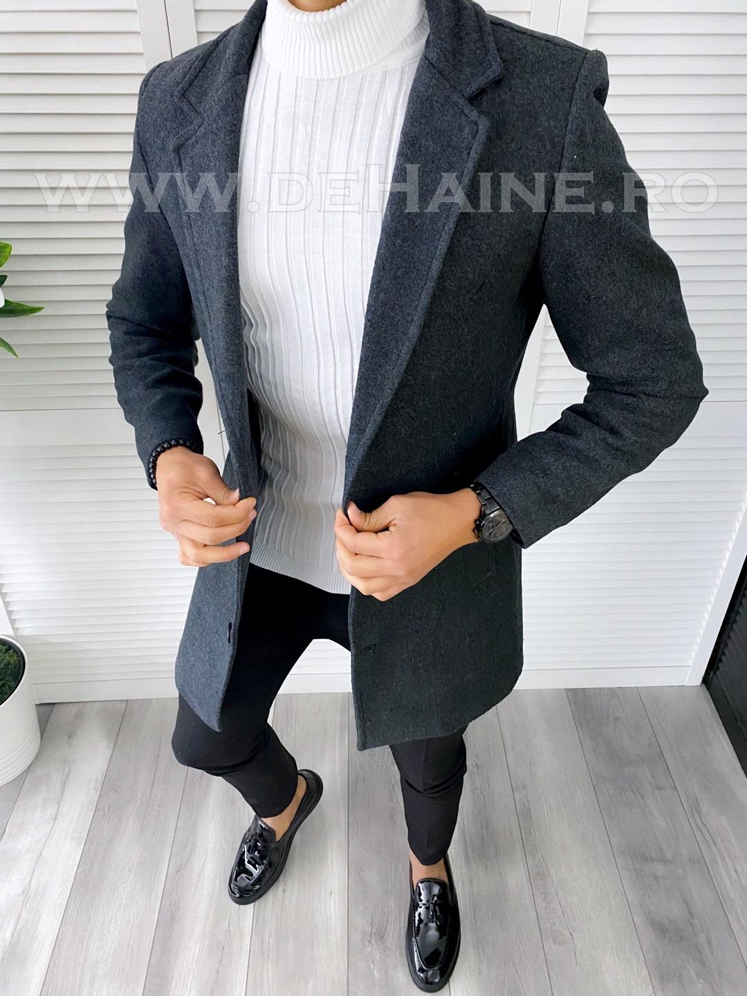 Palton Barbati Slim Fit Gri Inchis