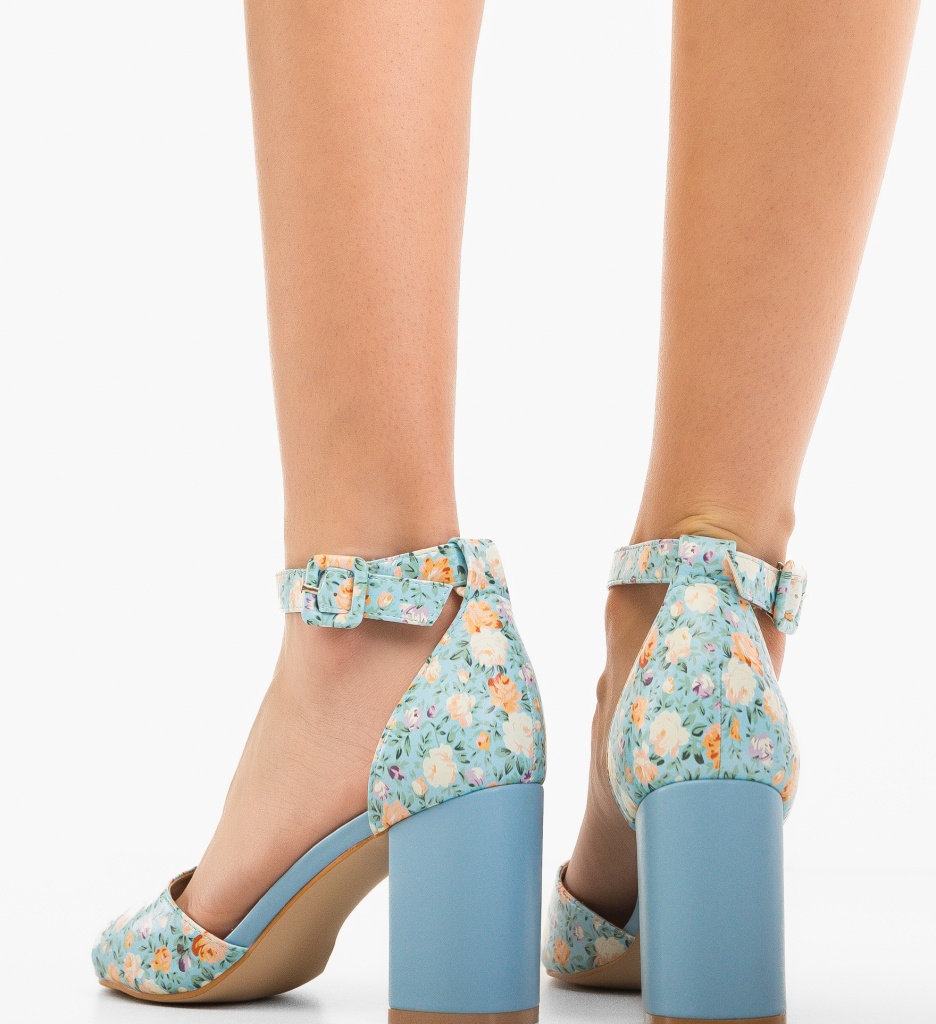 Sandale Buket Albastre cu Toc Elegant - imagine 2