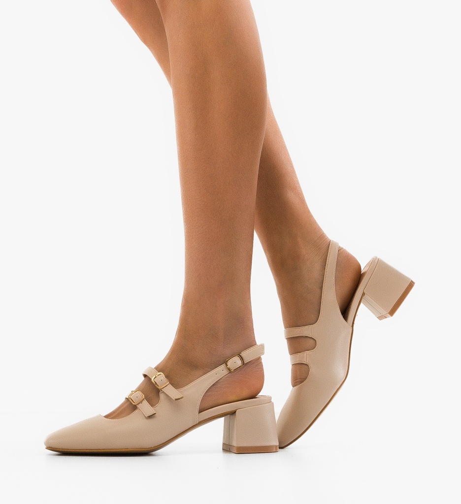 Pantofi Wiktor Nude Eleganți cu Toc - imagine 3