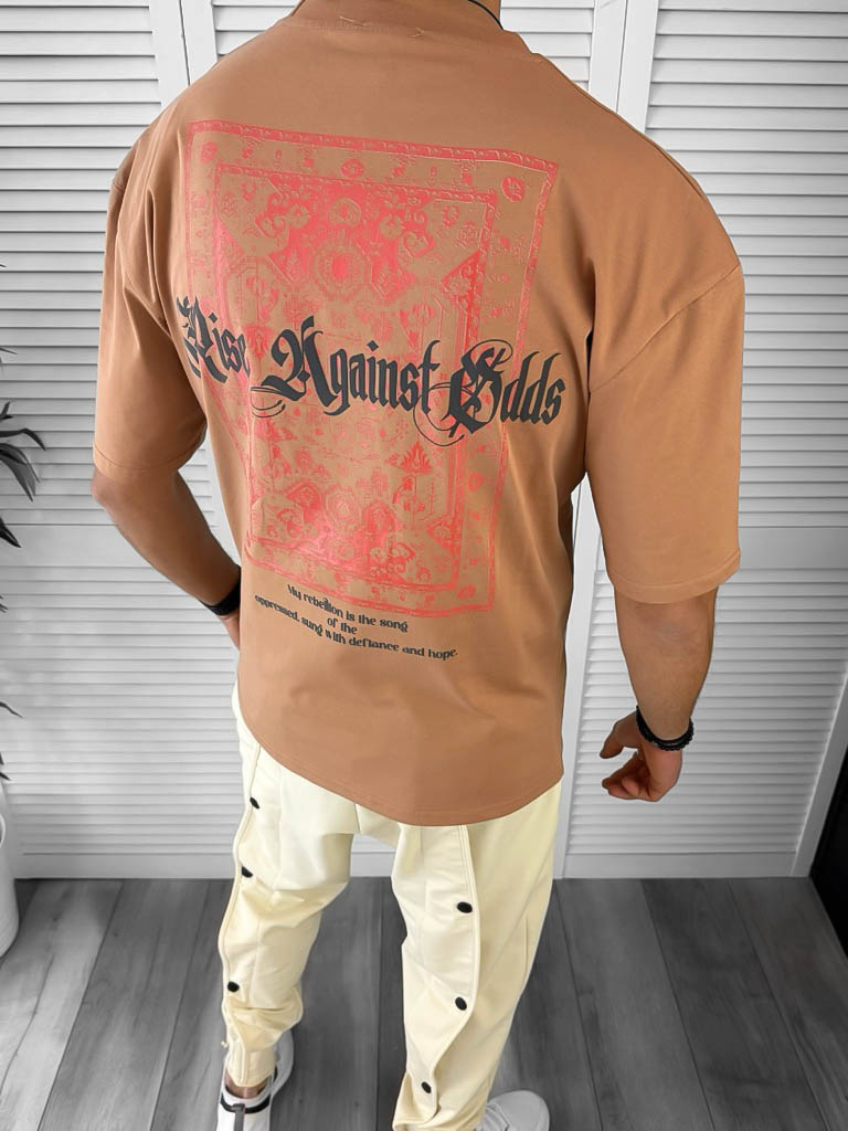 Tricou Barbati Oversize Maro cu Imprimeu