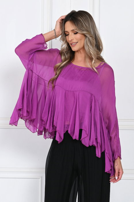 Bluza Matase & Vascoza Shopika cu Volane, Magenta