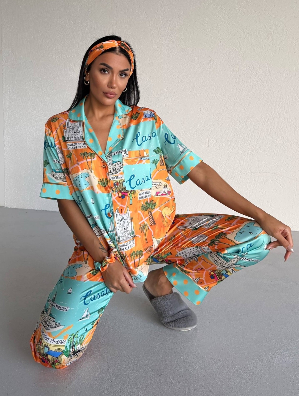 Set Pijama Delis 2 Piese Satin Mat și Elastic - imagine 2