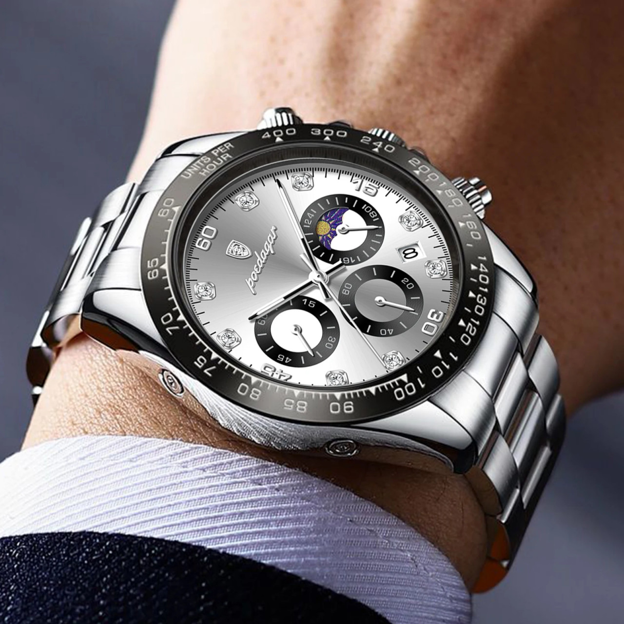 Ceas Poedagar CS1446 otel inoxidabil cadran alb 42mm - imagine 4