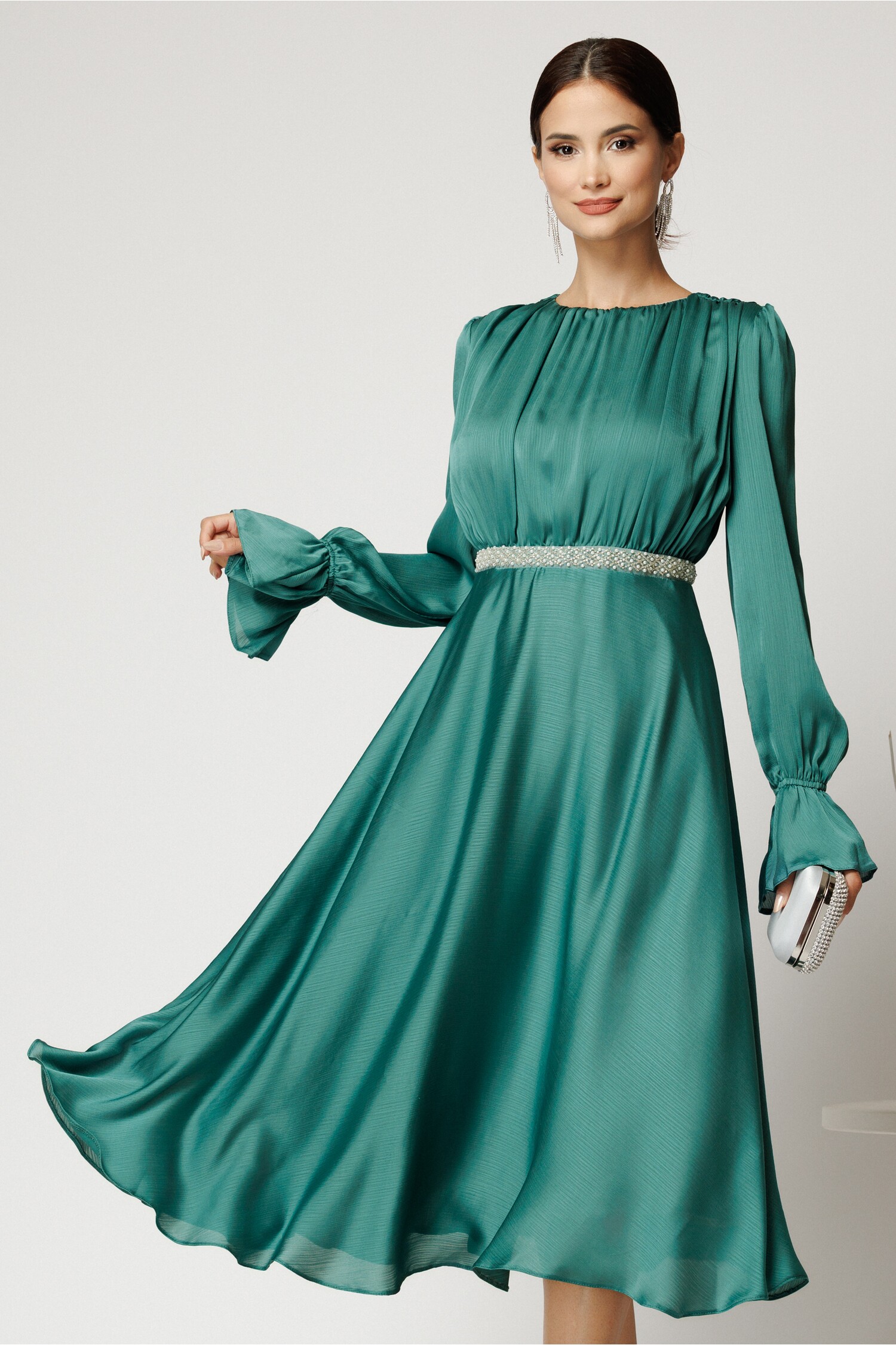 Rochie DY Fashion verde cu perle, midi