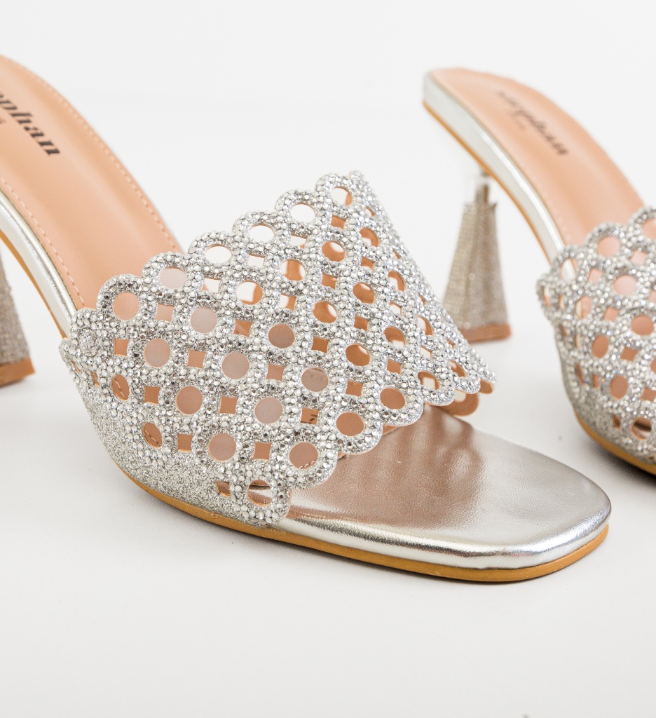 Saboti Huwfol Argintii cu Toc Elegant - imagine 8