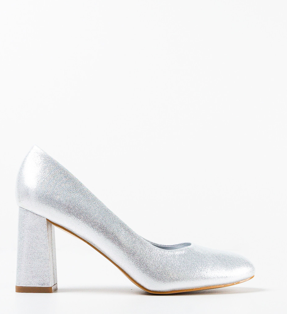 Pantofi Dama Argintii cu Toc Eleganți Luber - imagine 4