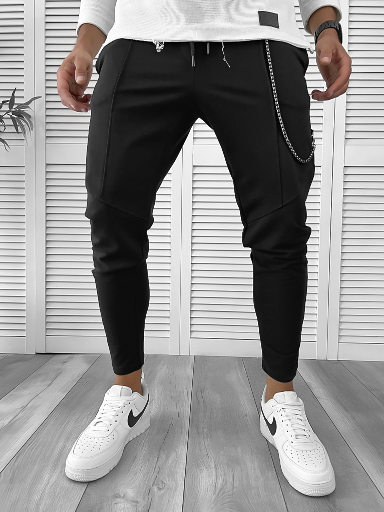 Pantaloni Trening Negri Conici Bumbac | Confort