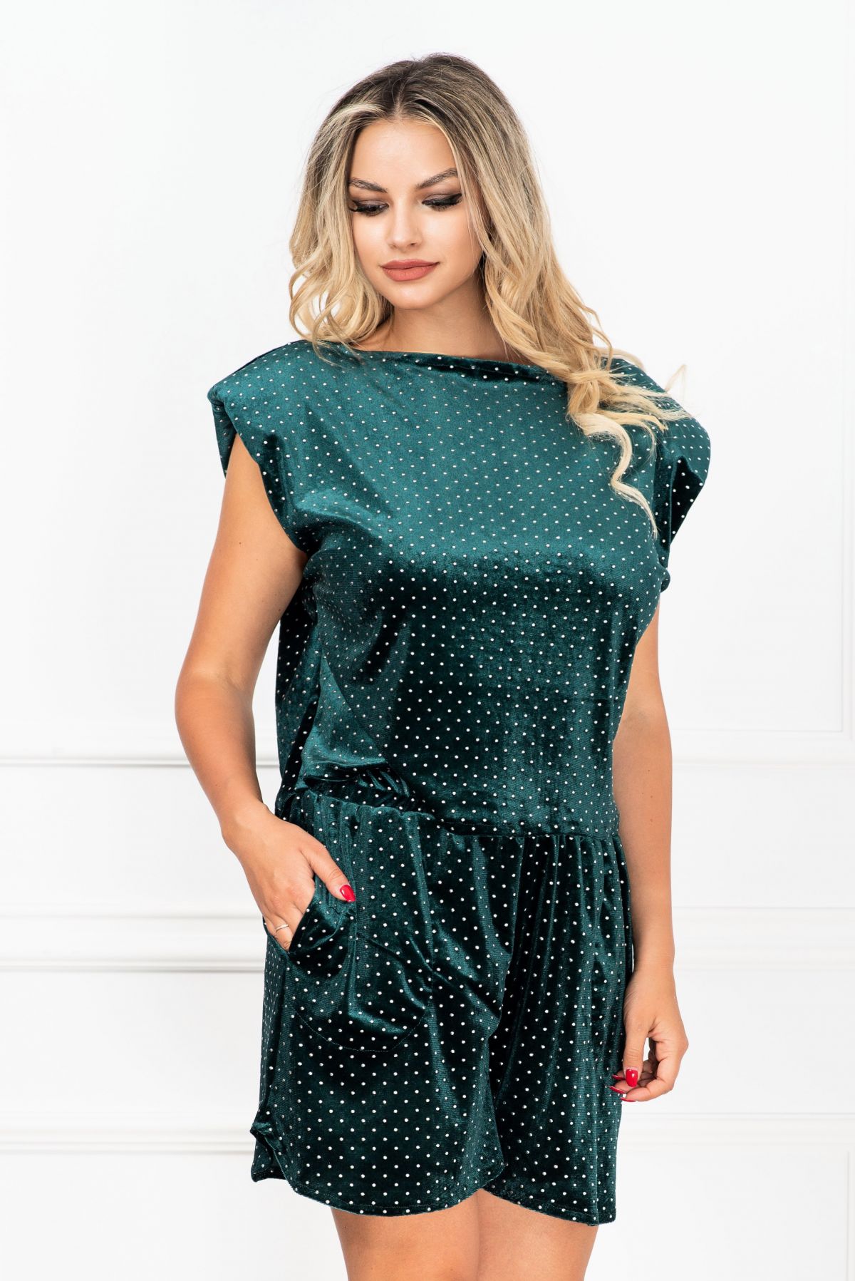 Trening Catifea InPuff Iris Verde cu Buline Eleganță