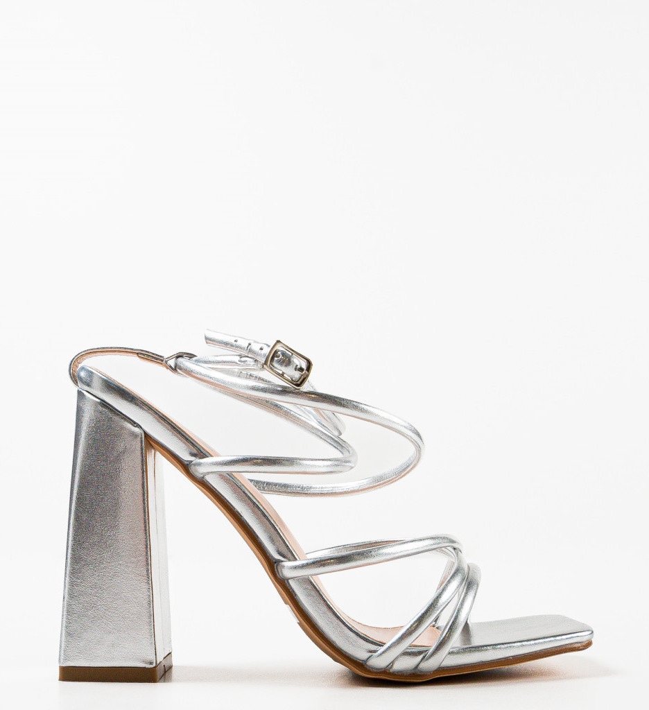 Sandale Paire Argintii cu Toc Elegante - imagine 5