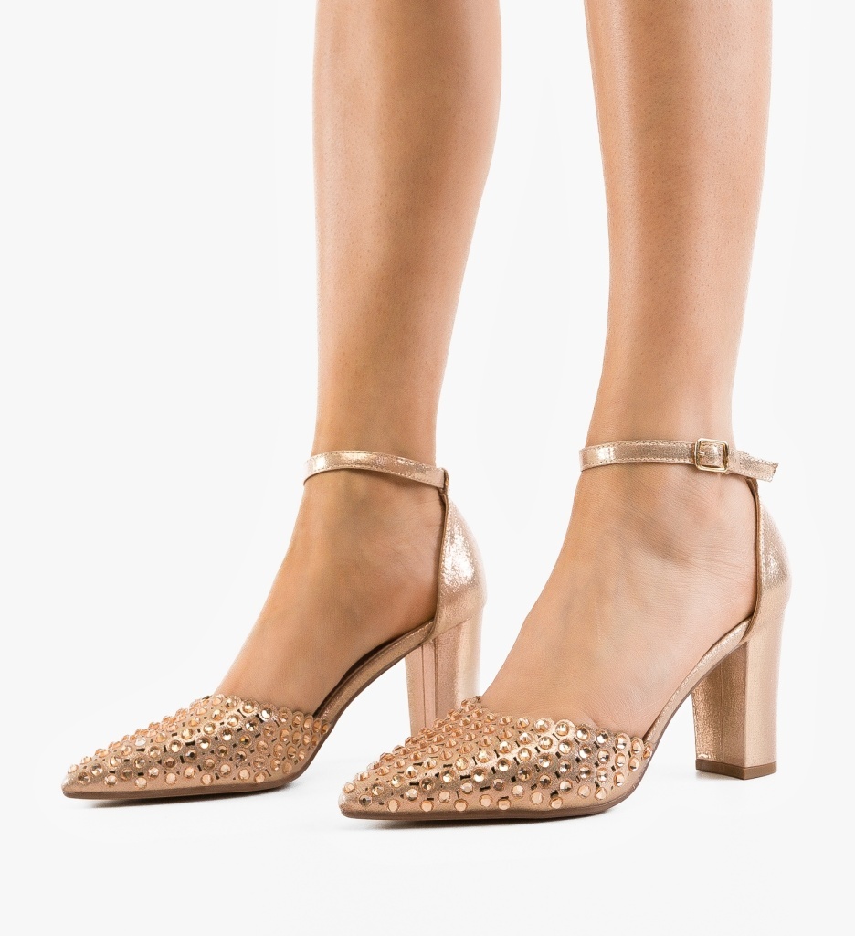 Pantofi Dama Eleganți cu Toc Bampir Aurii - imagine 2