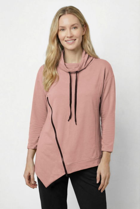 Pierino Bluza Tunica Roz cu Guler Reglabil