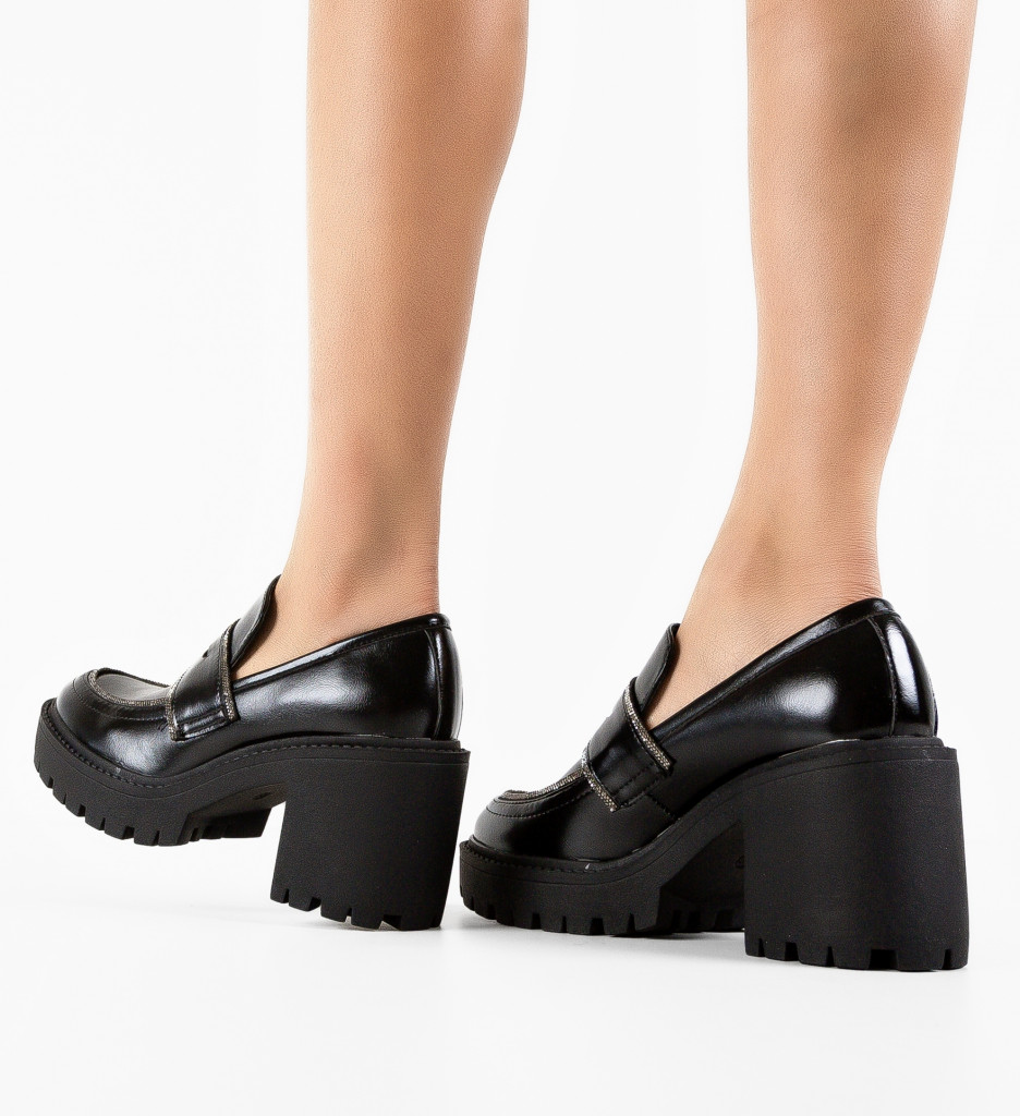 Pantofi Dama Mose Negri cu Toc Eleganți - imagine 3
