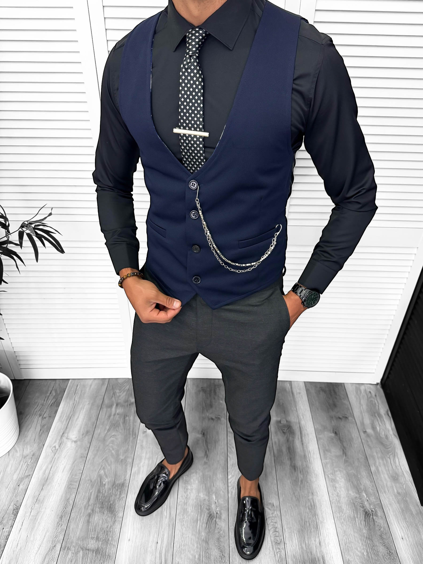 Compleu Vesta + Pantaloni Barbati Slim Fit