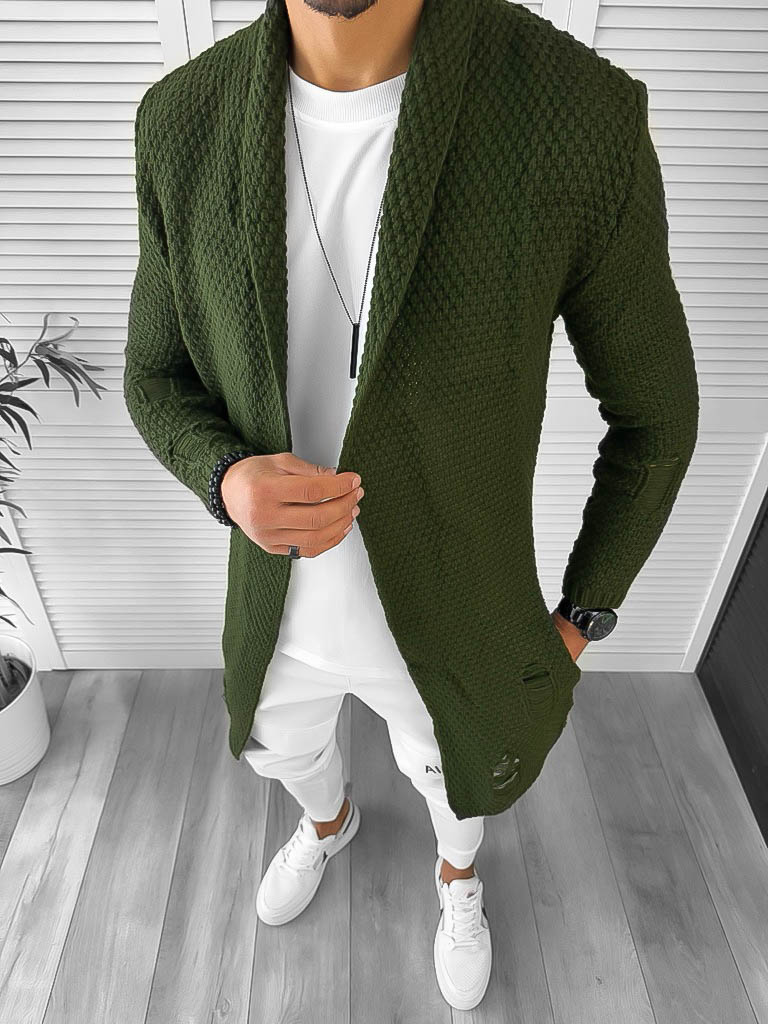 Cardigan Barbati Kaki Slim Fit ZR T3557