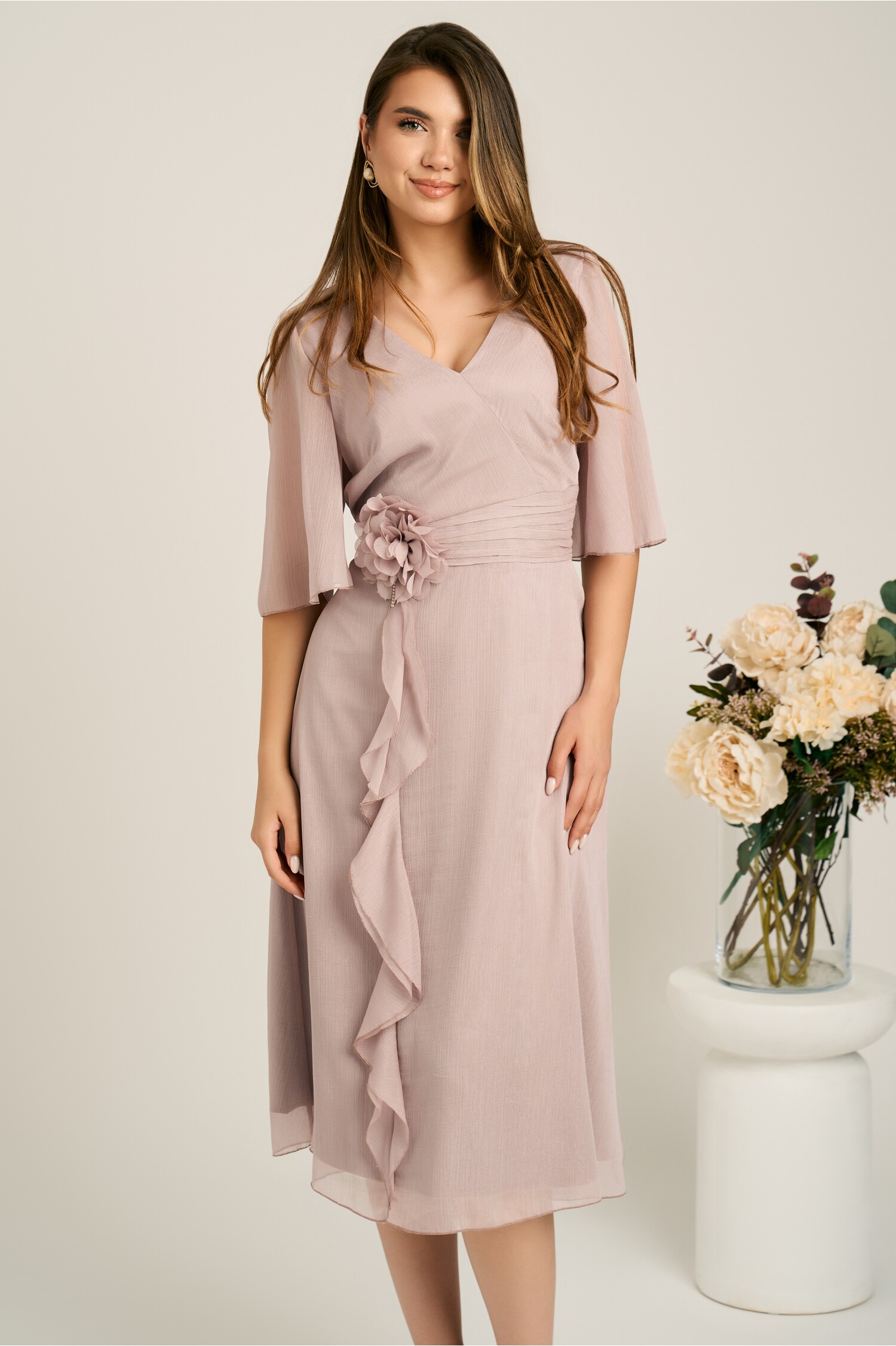 Rochie Midi Voal Eleganta pentru Cununie Civila